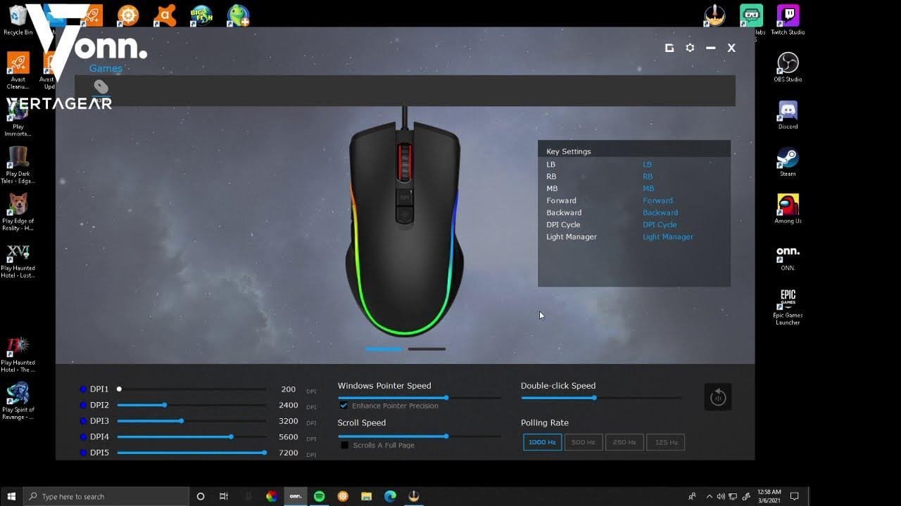 onn gaming mouse dpi settings